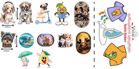 ტანსაცმელზე (ტექსტილზე) გადასატანი თერმო სტიკერები 12 ცალიანი სეტი/ Textile Stickers 12 Pieces Set